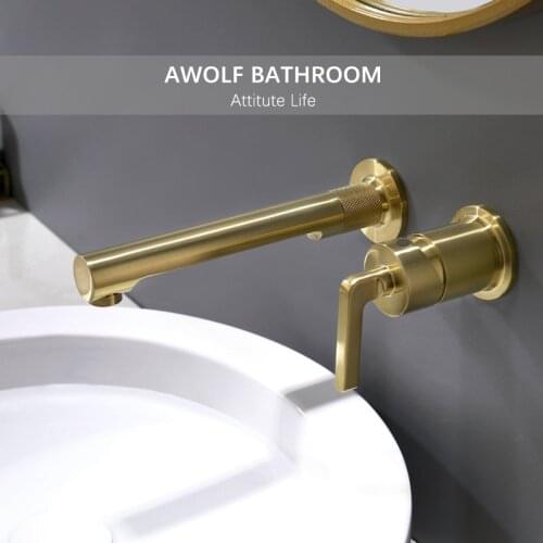 Brushed Gold Bathroom Basin Sink Faucet Solid Brass Wall Mounted Black Retro Industrial Style Hot And Cold Mixer Tap ML8107