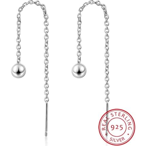 Minimalist 925 Sterling Silver Dangle Drop Earrings Fine Jewelry Glossy Bead Long Tassel Metal Chain Pendientes 2019 Gift