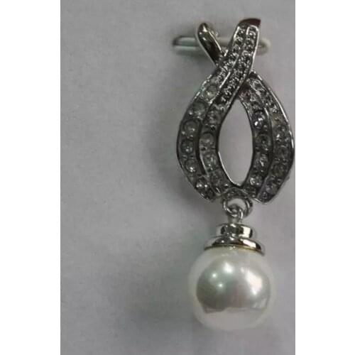 Fashionable zircon metal silver plated 12 mm White Shell Pearl Necklace Pendant