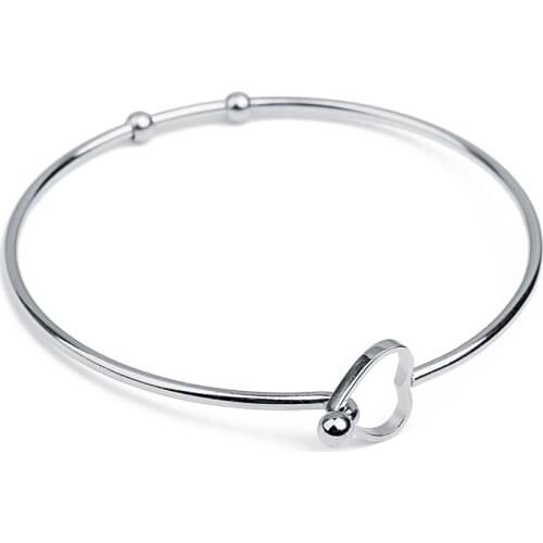 Fashion Stainless Steel Wire Bangle Bracelets Dia 63mm Expandable Love Heart Charms Bracelet for Women Female Jewelry
