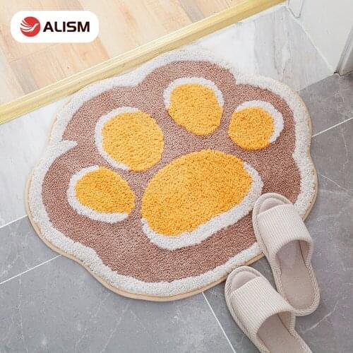 Flocking Bath Doormat Non-slip Cartoon Cats Paw Door Mat Toilet Shower Room Bathroom Entrance Water Uptake Floor Mat