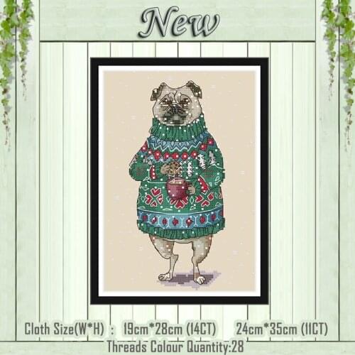 Dog drinking coffee cartoon decor painting counted print on the canvas DMC 11CT 14CT kit Cross Stitch embroidery needlework Sets