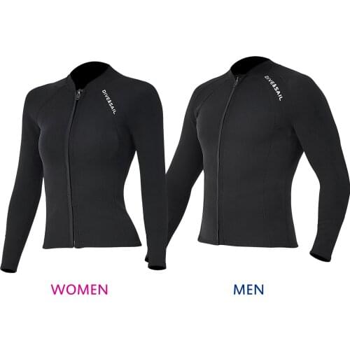 2mm Neoprene Men Women Diving Top with Front Zipper Wetsuits Jacket Long Sleeves Wetsuit Top for Snorkeling Scuba Diving Surfing