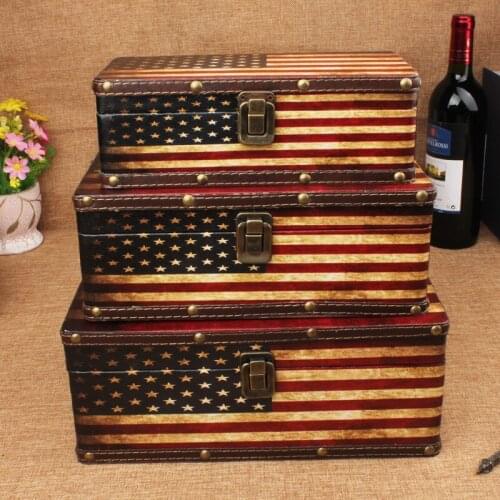 2015 New Hot Stars and Stripes retro wooden storage box three-piece British style storage box dressing case