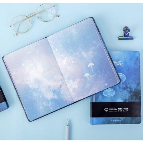 2021 New Creative Blue Jellyfish Notebook A5 Blank Color Art Drawing Papers Journal Hard Cover Note Book Korean Stationery Gifts