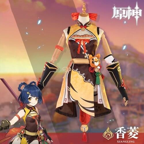 Anime Game Genshin Impact Xiangling Original Cute Battle Uniform Gorgeous Outfit Cosplay Costume Women Halloween Free Shipping