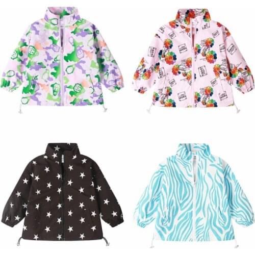 2021 Autumn Childrens Jacket Toddler Girls Long Sleeved Coats Babys Boys Zipper Stand Collar Star Printed Jacket Kids Colthing