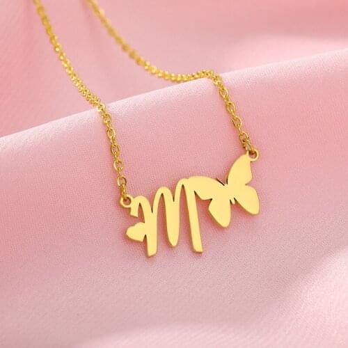Fashion Tiny Butterfly Dainty Initial Letter Name Choker Necklace For Women Pendant Jewelry Accessories Gift