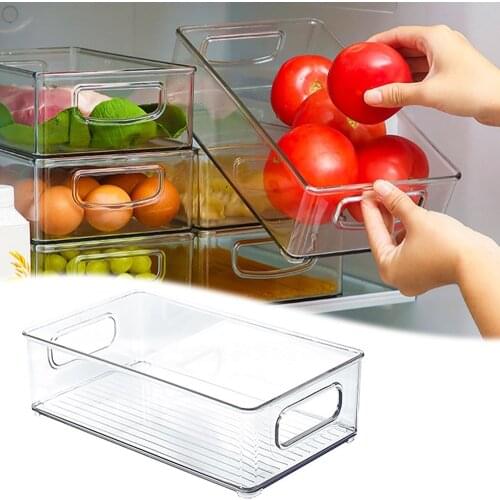 Plastic Transparent Refrigerator Organizer Storage Box Fridge Drawer Clear Container Bins Can Drink Holder Food Egg Storage Rack