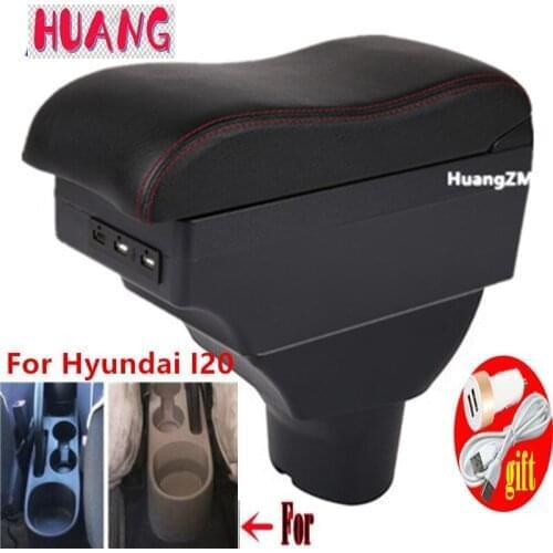 For Hyundai I20 Armrest Interior Parts special Retrofit parts Car Armrest Center Storage box with USB LED light Curved surface