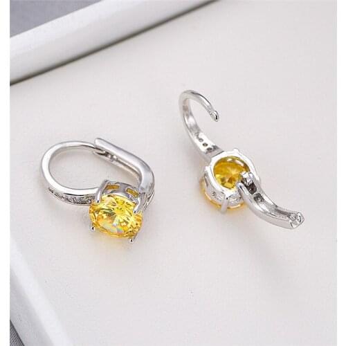 Luxury Female Rainbow Crystal Stone Earrings Classic Silver Color Clip Earrings Simple Bridal Round Wedding Earrings For Women