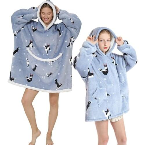 Family Matching Outfits Sweatshirt Blanket Family Hooded Fleece Warm Pullover Wearable Hooded Blanket Parent-Child Clothes