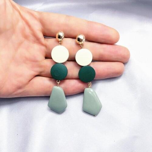 Hot Geometric Drop Earrings Korean Two Round Wooden Statement Earrings Fashion Jewelry Long Hanging Dangle Earrings For Women