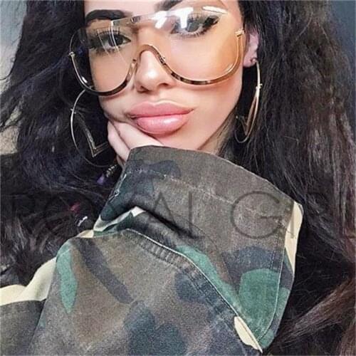 Oversized sunglasses women big brand vintage eyewear gold clear lens metal frame sun glasses shield eyeglasses men oculos UV400