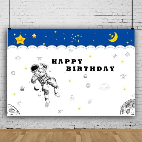 Universe Theme Cartoon Astronaut Backdrops Photo Background Happy Birthday Party Decorations for Kids Photography Props