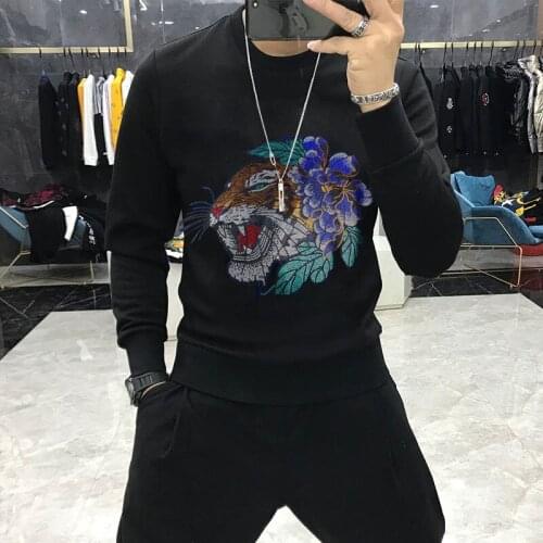 European Skull Diamond Winter Mens Hoodie Trendy Brand Top Oversized Sweatshirt Autumn Pullover