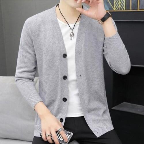 Spring Men Sweater Casual Long-sleeve Cardigan Coat Thin V neck