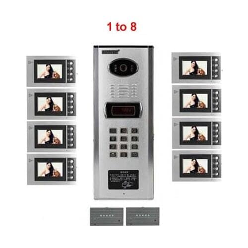 New ArrivalTop quality building Home security Video Intercom System 4.3" LCD Video Door Phone IR Video Doorbell For 8-Apartments