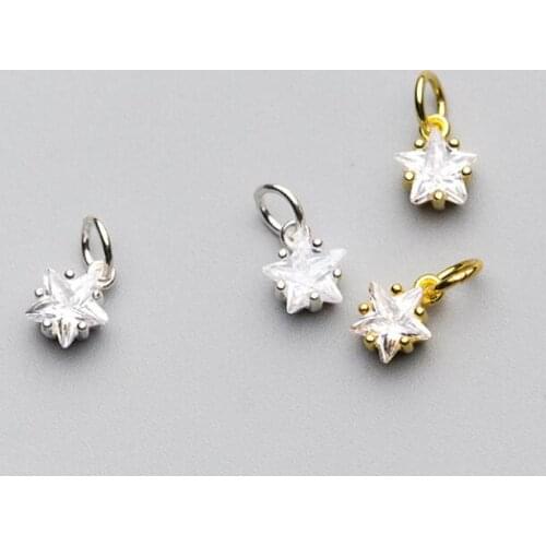925 Sterling Silver CZ Star Tiny Bracelet Dangle Charm Spacer Bead DIY Jewelry A2147