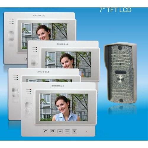 ZHUDELE New arrival 7" luxury color video door phone , touch screen with SD card ,unlocked phone (1 to 4)