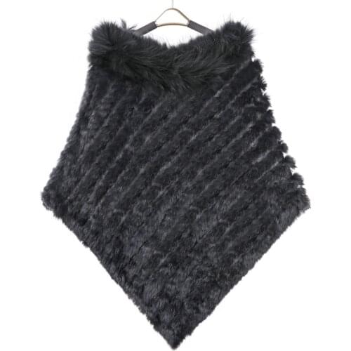 ZY82002 2016 New StyleWomen Winter Fashion Knitted Natural Color Rabbit Fur with Raccoon Fur Collar Big Size And Long Poncho