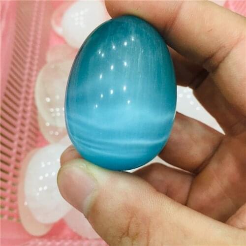 1PC Big Size Blue Cats Eye Stone Egg Shaped Specimen Gemstone Crystal Healing Reiki Natural Stones and Minerals