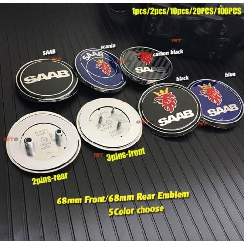 3 pins /2 pins 68mm 6.8CM Car Front Hood Bonnet Emblem Rear Truck Badge Covers blue/black/conbon for 9-3 9-5 93 95