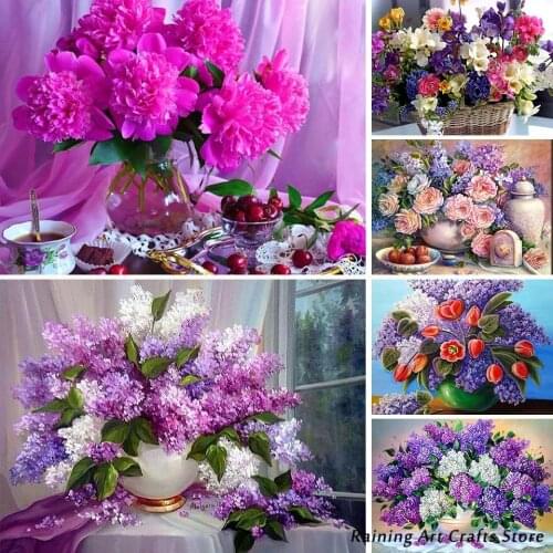5D Diamond Painting Purple Lilac Flowers Full Square Round Drill Rhinestones Embroidery Cross Stitch Mosaic Pictures Home Decor