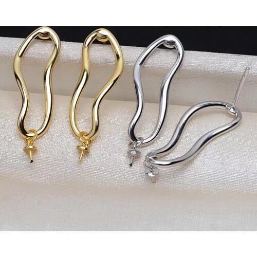 925 Sterling Silver Earrings Findings Settings Base Mountings Parts for Baroque Irregular Pearls Crystal Stones Jade 5pairs/lot