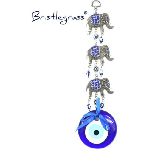 BRISTLEGRASS Turkish Blue Evil Eye 80mm Elephant Amulet Lucky Charm Wall Hanging Pendant Pendulum Blessing Protection Home Decor