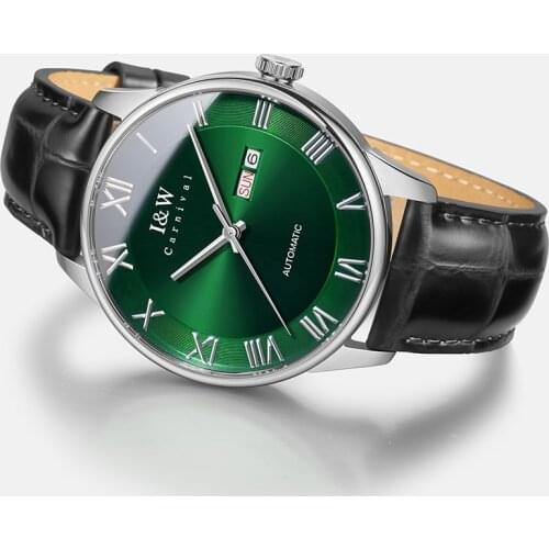 Montre homme CARNIVAL New Mens Mechanical Watch MIYOTA Movement Sapphire Genuine Leather Strap Double Calendar Automatic Watch