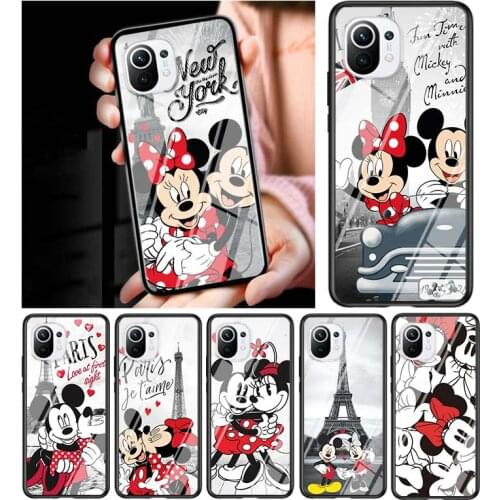 Mickey Minnie in London for Xiaomi Mi 11 Ultra Lite 10T Note 10 9T Pro CC9 CC9E 5G Luxury Tempered Glass Phone Case Cover