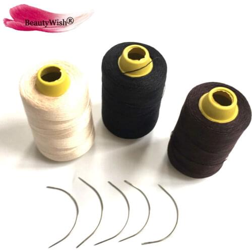 Black Hair Weaving Thread 1 Roll Thread with 5units C Weaving needles Brown Beige Weft Thread