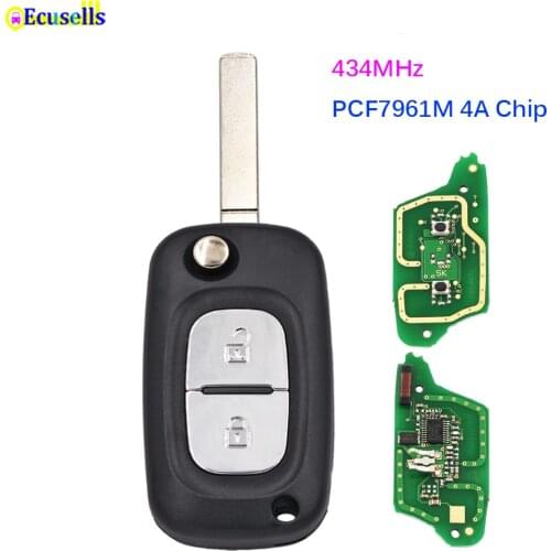 Remote Key Fob 2 Button 434MHz PCF7961M 4A Chip for Renault Symbol Megane 3 Captur Kadjar 2013-2017 VA2 blade