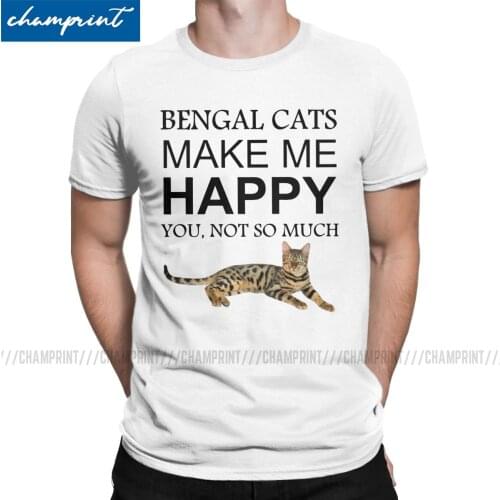 Men Bengal Cats Make Me Happy T Shirts Cute Animals Pet Cotton Tops Funny Short Sleeve O Neck Tees Plus Size T-Shirt