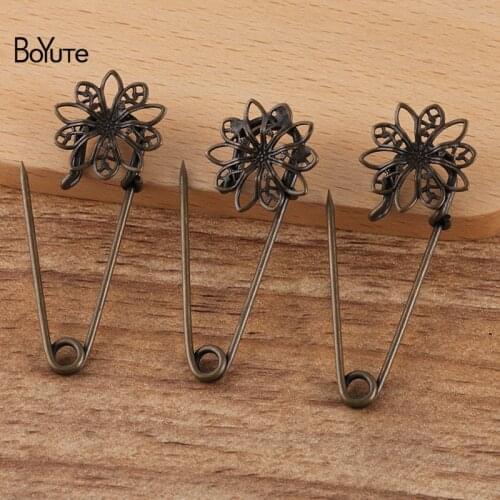 BoYuTe Custom (200 Pieces/Lot) 35*1.4MM Pins Welding 19MM Filigree Flower Handmade Diy Brooch Base Jewelry Accessories
