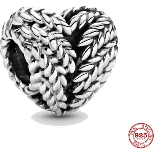 Hot Fashion 925 Sterling Silver Grains Heart Charms Beads Fit Original Pandora Charms Bracelets Jewelry Making for Women