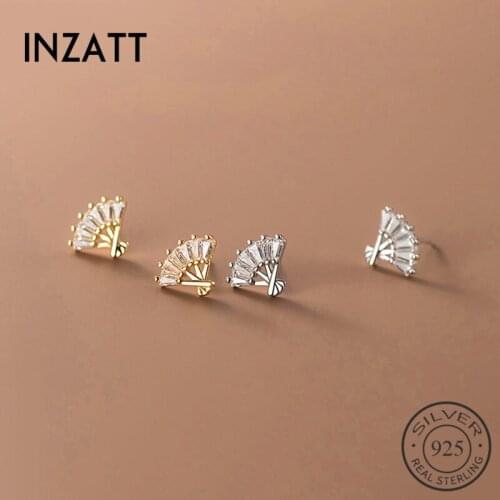 INZATT Real 925 Sterling Silver Zircon Sector Stud Earrings For Fashion Women Party punk Fine Jewelry Minimalist Accessories