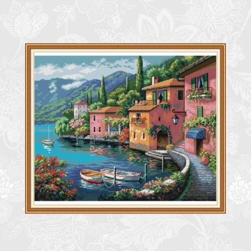 Waterside House Paintings Count Print on Canvas Chinese Cross Stitch 14CT 11CT Fabric Thread Needle Drawing Embroidery kits