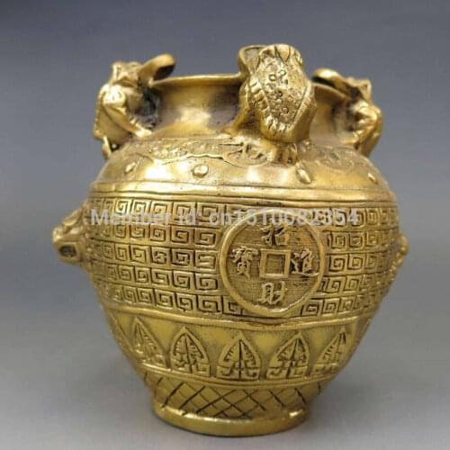 China Feng Shui brass copper Felicitous wish of making money toad pot Statue