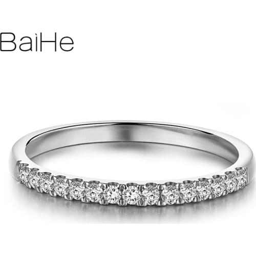 BAIHE Solid 18K White Gold 0.15ct/0.22ct/0.26ct Round Natural Diamond Wedding Gift Women Trendy Fine Jewelry unique Diamond Ring