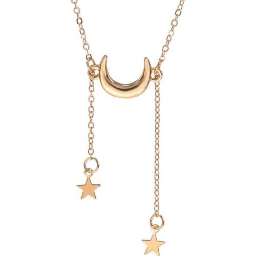 Korean fashion star moon necklace trendy personality simple metal tassel pendant necklace clavicle chain for women jewelry