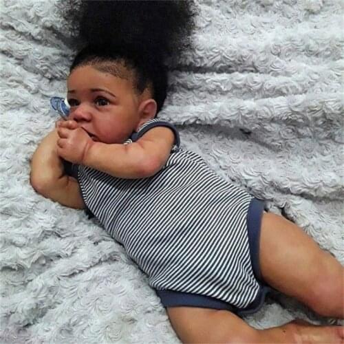 Handmade Reborn Baby 22 Inch 55CM Black Skin Girl Doll Newborn Realistic Lifestyle Toddler Full Silicone With Crooked Mouth Doll