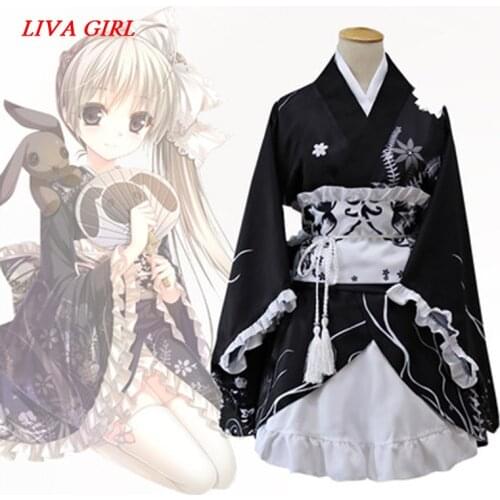 Yosuga no Sora Kasugano Sora Summer Festival Kimono Yukata Maid Dress Meidofuku Uniform Outfit Anime Cosplay Costumes