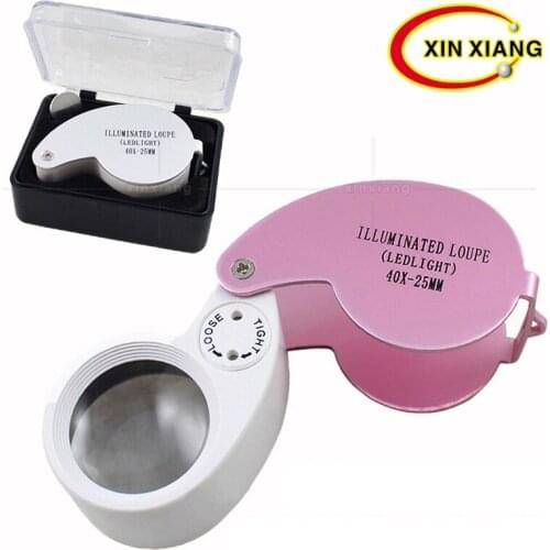 40X Jewelers Loupe Folding Pocket Magnifier 2 LED Magnifier Handheld Portable Magnifying Glass with Light Diamond Stamp Lupa