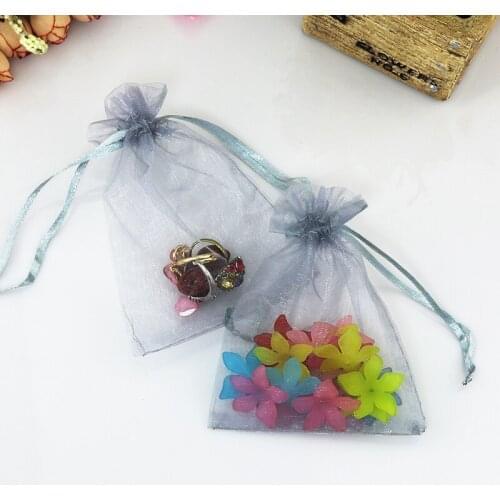 Small Sliver Gray Organza bags 9x12cm Drawable Wedding Candy Favour Jewelry Packaging Pouches Organza Gift Bags 1000pcs