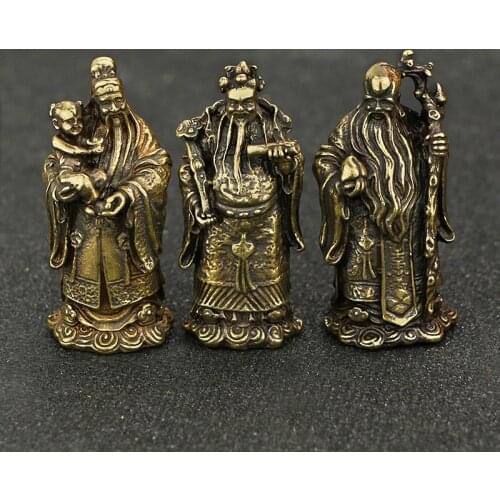 3pcs Copper Fu Lu Shou Immortal Ornaments Bronze Sculpture Home Decor Statue Figurines Miniatures Living Room Office Decoration