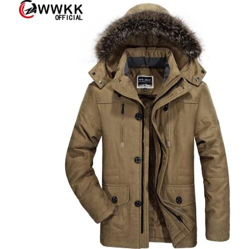 Mens Winter Jacket warm Thick Cotton Multi-pocket Hooded Jacket Male casual Fur Trim Coat mens Down jacket coat Plus size L-6XL