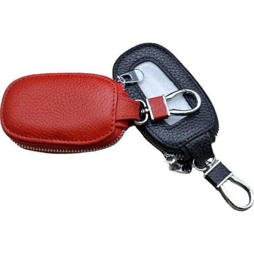 Men Key Holder Housekeeper Leather Car Key Wallets Keys Organizer Women Keychain Covers Zipper Key Case Bag with Window
