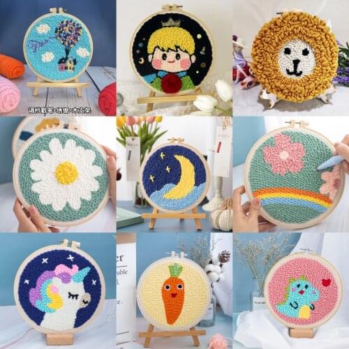 20cm DIY Embroidery Kit Hoop Pattern Cross Stitch Punch Needle Set Hanging Picture With Embroidery Frameork Home Decor